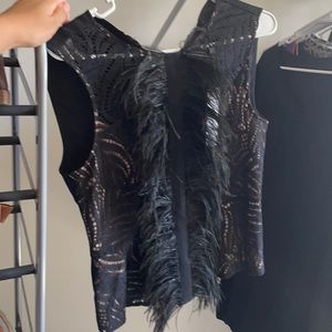 Bcbg vest style with lace overlay nude